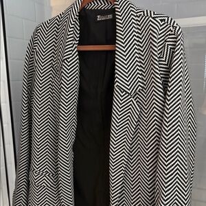 New York & Company Black and White Herringbone Blazer